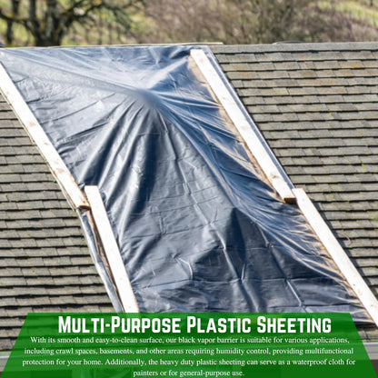 Farm Plastic Supply - Crawl Space Vapor Barrier - 10 Mil - Black Vapor Barrier, Thick Plastic Sheeting, Heavy Duty Polyethylene Film, Drop Cloth Covering for Crawlspace, Basement (24' x 100')