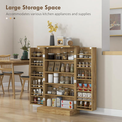 Majnesvon 41" Kitchen Pantry Cabinet,5-Tier Sideboard Buffet Cabinet with Adjustable Shelves & Doors,Freestanding Food Pantry Storage Cupboard for Small Spaces Dining Room (Natural)