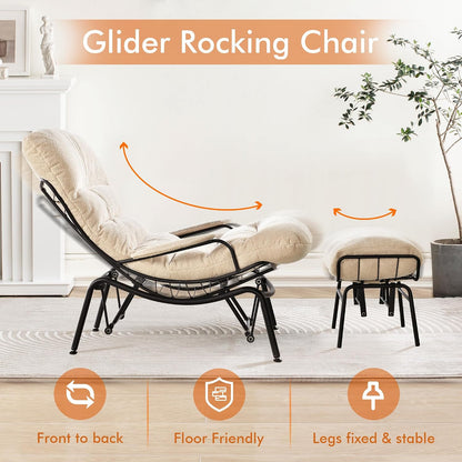 HOOOWOOO Cozy Rocking Chair,Chaise Lounge Chair Indoor,Accent Chair with Ottoman for Bedroom,Living Room,Office(Cloud Velvet Beige)
