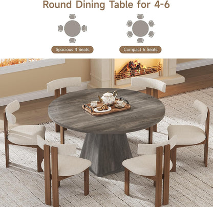 ONBRILL 47 Inch Round Dining Table for 4-6,Square Pedestal Base,Grey | Circle Kitchen Table with Thickened Tabletop, Modern Dining Room Tables, Dinner Tables for Kitchen Small Space (Table Only)
