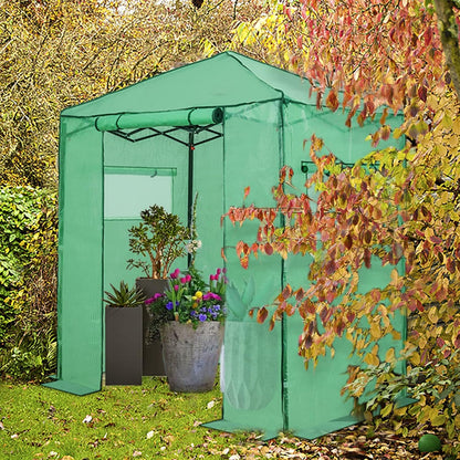 EAGLE PEAK Replacement Cover for 6x4 Portable Walk-in Pop up Greenhouse, Front Roll-Up Zipper Entry Door and 2 Roll-Up Side Windows (Frame Not Included), Green