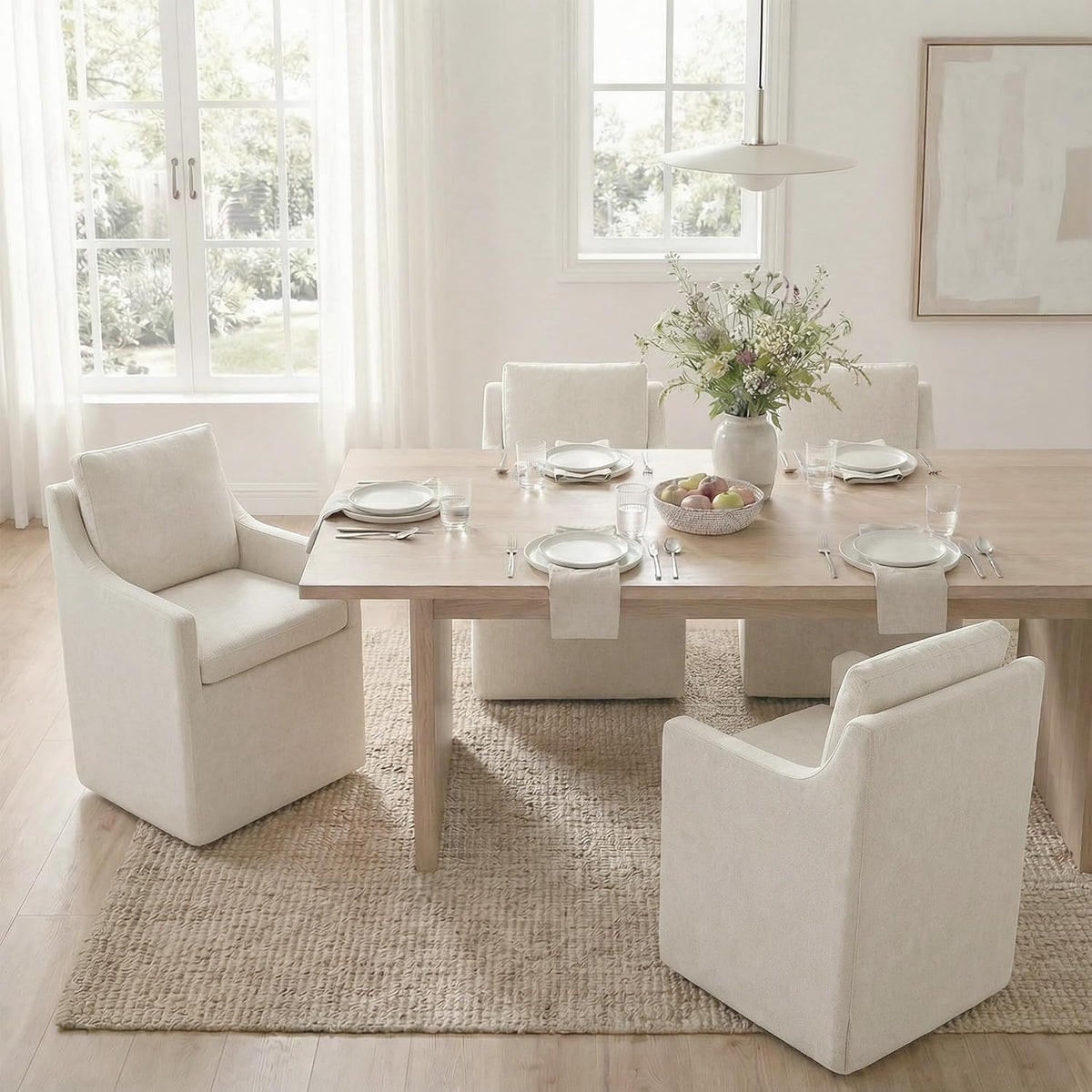 KISLOT Upholstered Dining Chairs Set of 1 with Washable Cover, Oatmeal | Modern Rolling Dining Room Chairs with Casters, Hidden Storage Seat, Linen Look Fabric, Padded Kitchen Accent Chairs