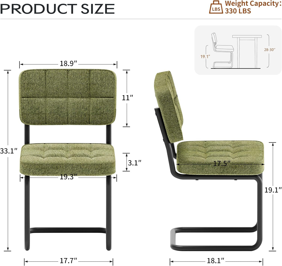 Mid-Century Modern Dining Chairs Set of 4 with Metal Legs, Green | Upholstered Chenille Cantilever Dining Chairs with Ergonomic Backrests, Armless Design, Padded Seats for Dining Room