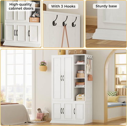 LIKIMIO Armoire Wardrobe Closet 70" H, 5 Doors for Bedroom, White | Wooden Wardrobe with 4 Storage Shelves and Hanging Rod, Clothing Storage Cabinet Organizer Combination