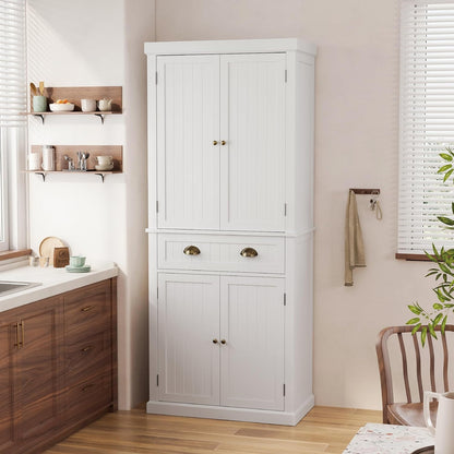72" Kitchen Pantry,Tall Storage Cabinets with Doors and Shelves,Freestanding Pantry Cabinet for Bathroom,Dining Room and Living Room (Standard White)