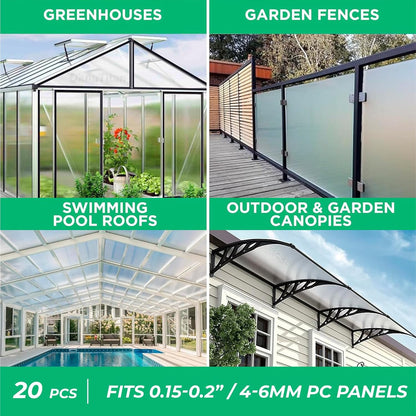 Polycarbonate Greenhouse Panels U Connector - 20 Pieces, 2ft Length, Prevent Dust, Rain & Moisture from Getting into Twin-Wall Panels, Fit 6mm or 4mm (0.2 in) Panels (U Connectors 6mm-2ft)