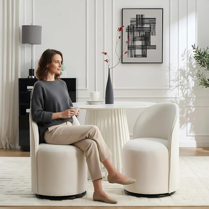 360 Degree Swivel Barrel Chair, Mid Century Modern Round Velvet Dining Chair Comfy Upholstered Accent Chair Makeup Vanity Side Chair for Kitchen & Dining Room Living Room Bedroom (Cream)