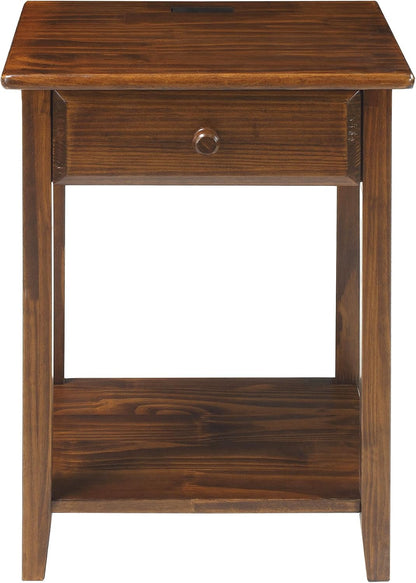 Casual Home Owl Night Stand with USB Port Charging Station and Drawer, 17.5"W x 14.25"D x 24.5"H, Warm Brown