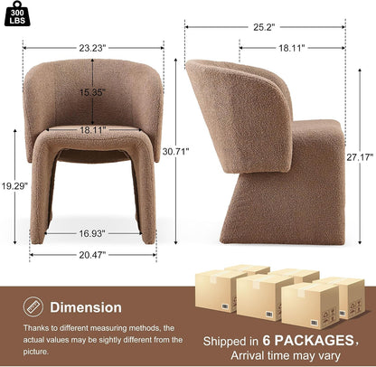 Homedot Upholstered Dining Chairs Set of 6, Modern Dining Room Chairs with Barrel Back, Accent Arm Chair for Dining Room, Living Room, Bedroom, Vanity, Brown