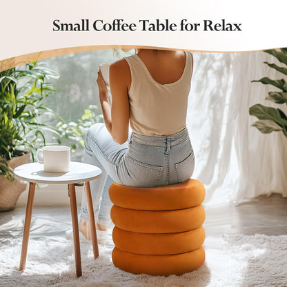 19.5 Inch Round Storage Ottoman, Modern Velvet Ottoman Coffee Table with Removable Top, Orange Vanity Stool with Storage for Bedroom, Living Room, Dorm, Set of 2