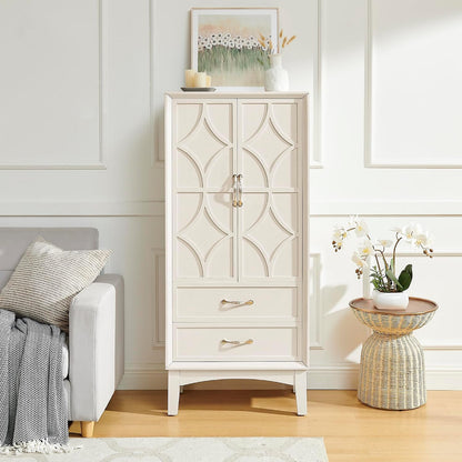 MERITLINE 53.5" Tall Kitchen Pantry Cabinet with Doors & Drawers, Mid Century Modern Sideboard Buffet Storage for Living Room, Entryway, Hallway & Garage (Antique White)