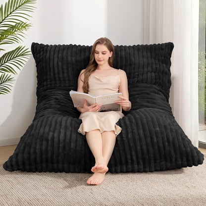 3 in 1 Bean Bag Chair with Memory Foam Filling, Beanbag for Adult 6 Colors, Machine Washable Flannel Cover, Soft Cozy for Bedroom, Living Room, Covered Outdoor Spaces Black