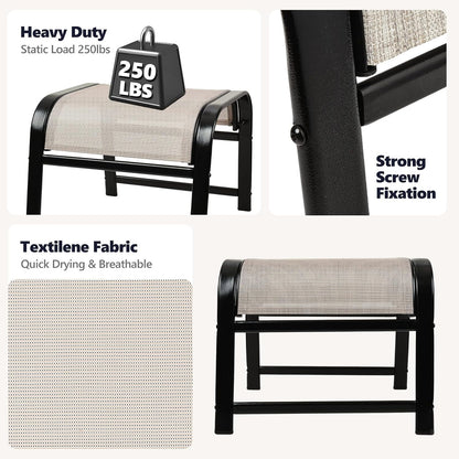 Patio Outdoor Footstool 2 Set, Sturdy Textile Stackable Ottoman Small Seat for Garden Beige