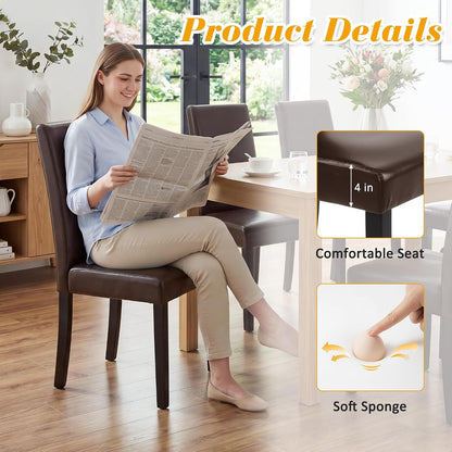 LSSPAID Dining Chairs Set of 6, Upholstered Leather Parsons Dining Room Chairs with Solid Wood Legs, Modern Armless Side Chairs for Kitchen Restaurant Home, Dark Brown