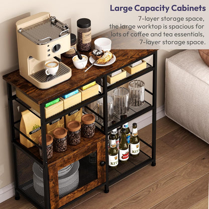 SWTYMIKI Coffee Bar Cabinet Station - Farmhouse Small Coffee Stand Station with Doors, Rustic Storage Organizer for Kitchen, Buffet Sideboard Cabinet Table for Home, Office, Corner, Bar, Espresso