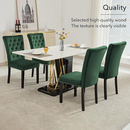 adochr Velvet Dining Chairs Set of 4, Parsons Kitchen Chair, Green | Wooden Legs & Nailed Trim, Upholstered Dining Room Chairs 350 LBS Capacity