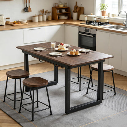 Modern Expandable Dining Room Table, 55-71 Inch Extendable Table with Metal Frame, Space-Saving Kitchen Table for 6, Home Office Desk, Brown