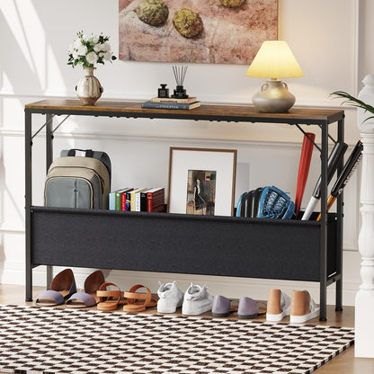 Asgolion Narrow Console Table, 47.2" Long Entryway Table with Storage Basket, Hallway Table, Mordern Industrial Sofa Tables for Living Room, Bedroom, Foyer, Office, Anti-tip Kit, Rustic Brown