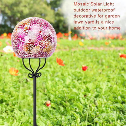 VCUTEKA Solar Outdoor Lights Garden Decor Mosaic Solar Garden Lights Waterproof Glass Ball LED Pathway Stake Light for Landscape Lawn Patio Yard Decoration 6 inch, Pink