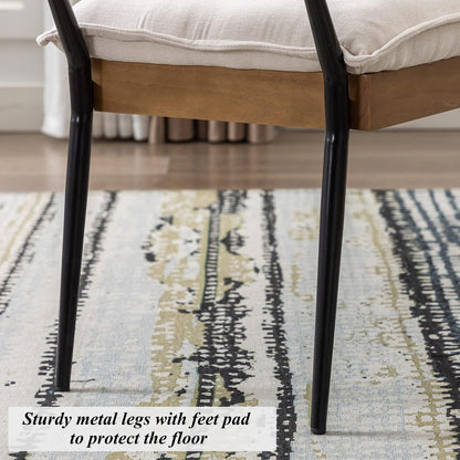 DUOMAY Modern Rectangle Ottoman Bench with Arms and Metal Legs, Mid Century Chenille Fabric Dining Table Bench Footstool Entryway Shoe Bench for Dining Room Bedroom Living Room, White