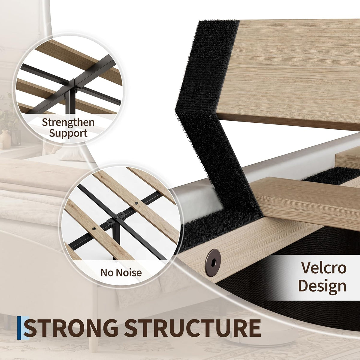 King Size Bed Frame,Upholstered Platform Bed,Wingback Headboard