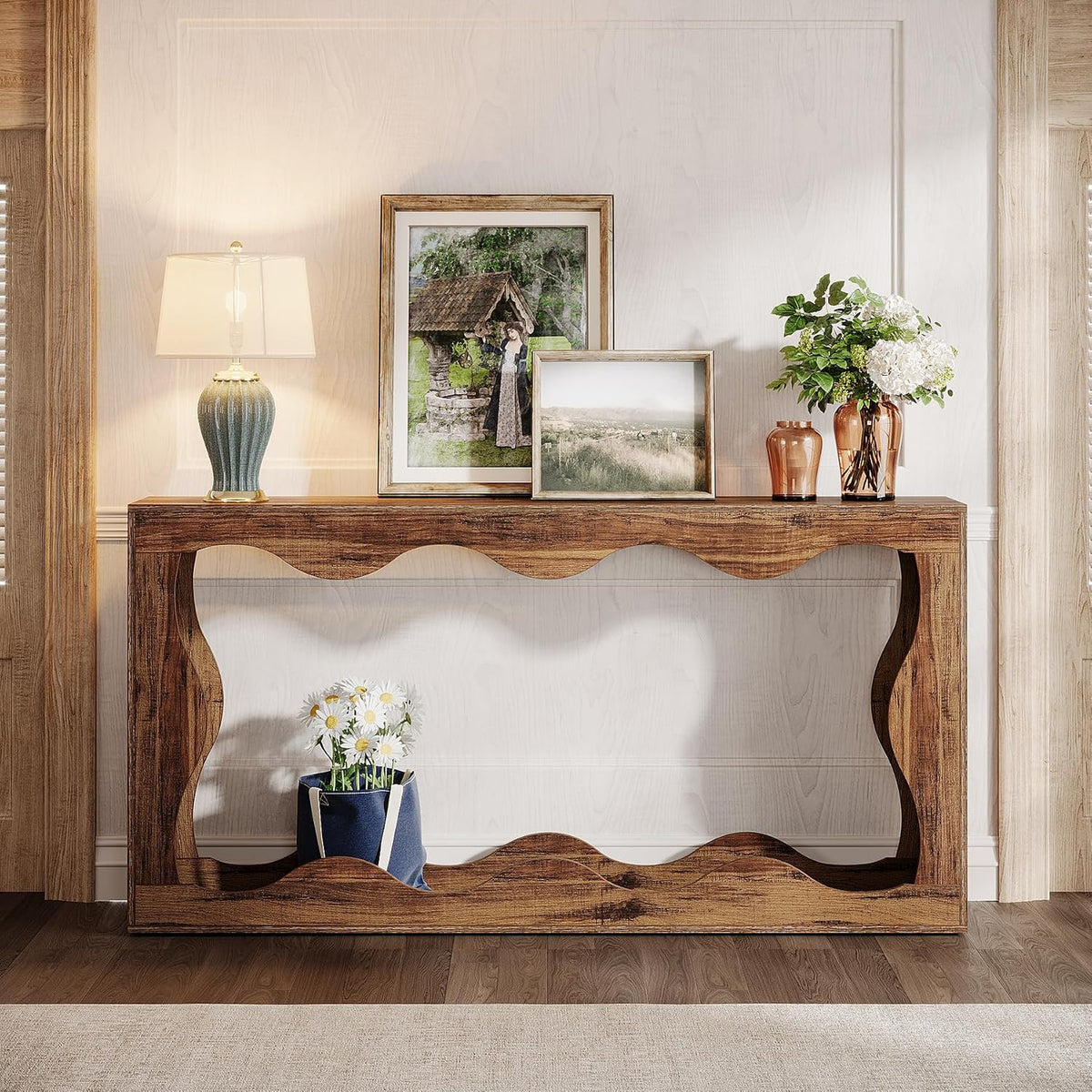 Tribesigns 63 Inches Farmhouse Console Table with Storage, Couch Table Behind Sofa, Long Entryway Sofa Station, Narrow Console Stand, Hallway Stand for Entryway Living Room, Brown