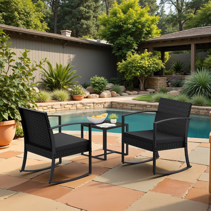 Homall Patio Furniture Set 3 Piece Resin Outdoor Bistro Set Rocking Patio Chairs with Cushions and Table for Porch, Poolside, Balcony and Yard (Black) | Patio Furniture Set 3 Piece Rocking Patio Chairs with Cushions and Table for Porch, Poolside, Balcony