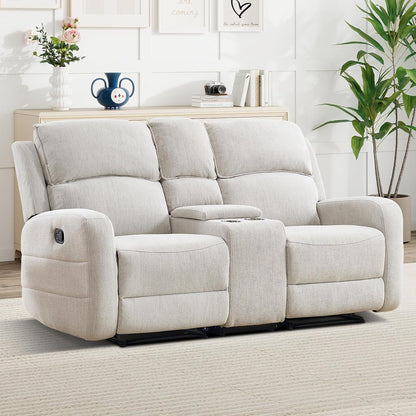 EBELLO Manual Living Room Furniture Reclining Couch Set, Soft Fabric Loveseat Recliner Sofa for Meeting Room, Overstuffed Backrest and Armrest (Loveseat)