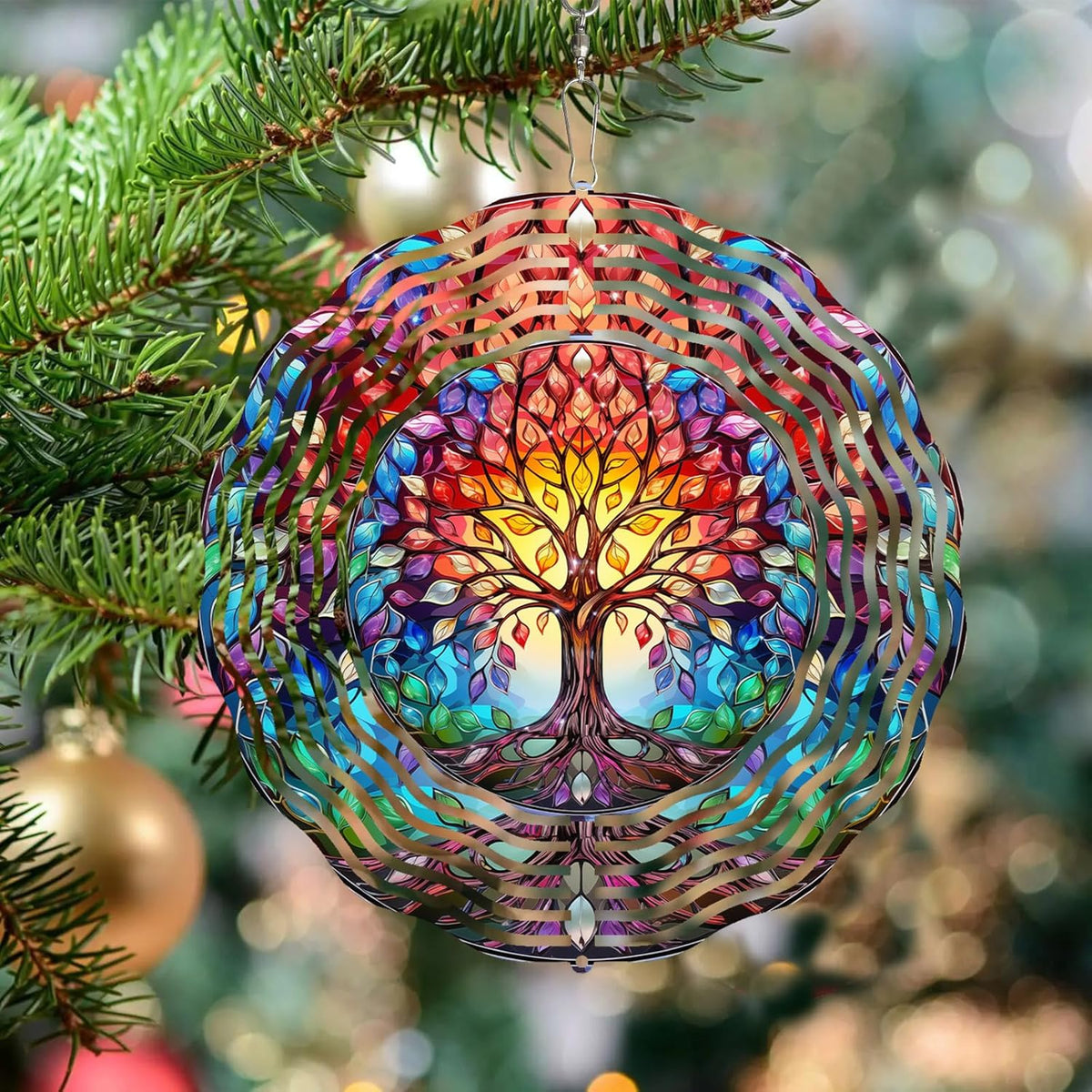 Tree of Life Wind Spinner,3D Frosted Wind Spinners Hanging for Yard and Garden Gift Tree of Life Wind Sculptures,10" Hanging Tree of Life Wind Spinner Made of Tough Steel Plate