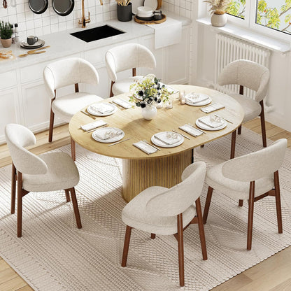 MALOL 47"-63" Extendable Round to Oval Dining Table Chairs Set for 4-8, Modern Wooden Kitchen Table and Chairs with Hidden Storage and Fluted Design for Dining Room/Small Space(Natural Wood and Brown)