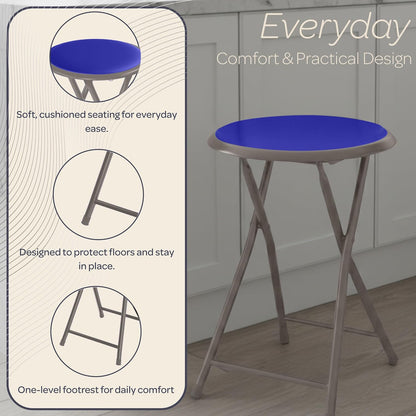 Lavish Home Portable Folding Stool with Backless Seat Set of 4, Blue, 18” | Compact Counter Bar Stools with 225lb Capacity, Collapsible Stools for Kitchen, Dorm, RV, Camping, Rec Room or Extra Seating