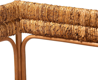 Bali & pari Adisa Natural Rattan Bench - Handcrafted Banquette with Woven Seagrass Seat and Open Back, Coastal Boho Accent Seating for Entryway, Dining or Living Room