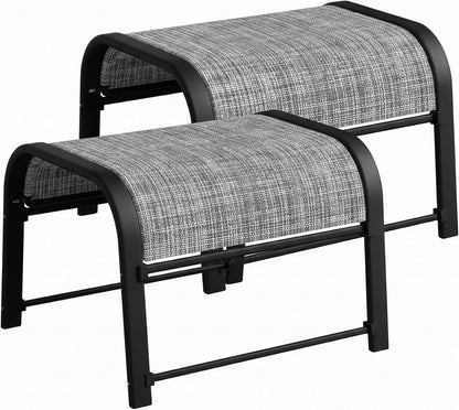 Outdoor Patio Ottoman Set of 2 with Metal Frame, Textilene Fabric Small Seating, All Weather Foot Stool Stackable Resistant for Outdoor Foot Rest for Furniture Patio Garden Pool(2, Black)