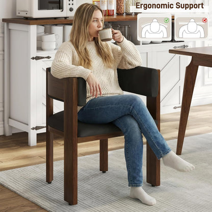 Squireewo Barrel Dining Chairs Set of 2, Modern Dining Room Chairs with Curved Backrest, Kitchen Chairs with Solid Wood Legs, Comfortable PU Leather Upholstered Seat, Adjustable Foot Pad, Dark Grey