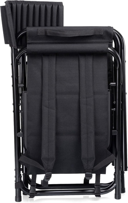 Picnic TIME Fusion Camping Chair with Side Table and Soft Cooler, Outdoor Foldable Padded Camping Chairs with Shelves, Pockets, & Cup Holder for Lawn, Beach, & Sports Use for Adults, (Matte Black)