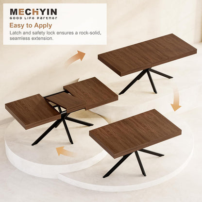 Extendable Dining Room Table for 4-6-8, Large 55''-70.9'' Wood Rectangle Expandable Dining Table with Hidden Storage, Space Saving Farmhouse Kitchen Table for Dining Room Kitchen Office,Walnut
