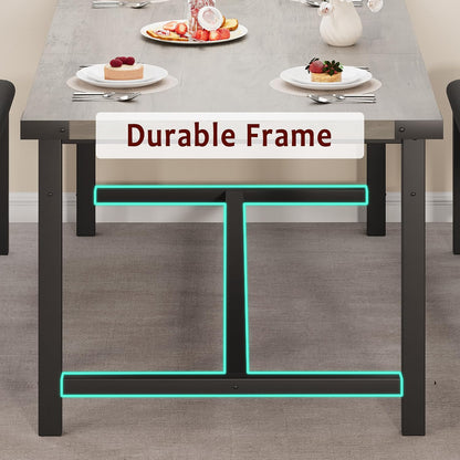 IDEALHOUSE 63" 3 Piece Extendable Dining Table Set for 4-6, Rectangle Wooden Kitchen Table with 2 Soft Benches Set for 6, Sturdy Metal Frame, Dinette Table Set for Apartment, Kitchen, Rustic Gray