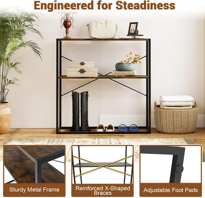 Giantex 36" Narrow Console Table, 2-Tier Entryway Tables with Wood Grain Top & Heavy-Duty Metal Frame, Behind Couch Table, Rustic Sofa Tables with Open Storage Shelves for Entrance, Living Room, Foyer
