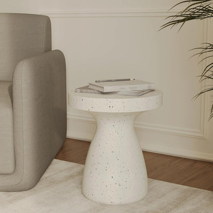 LeisureMod Wisp 16" Modern Wide Round Fiberstone Hourglass Design Side Table - Stylish Accent End Table