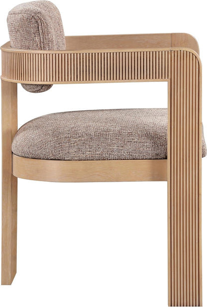 Meridian Furniture Sacha Collection Art Deco Dining Chair, Solid Fluted Wood, 22.5" W x 22" D x 31" H, Set of 2 (Brown, Natural Finish, Velvet)