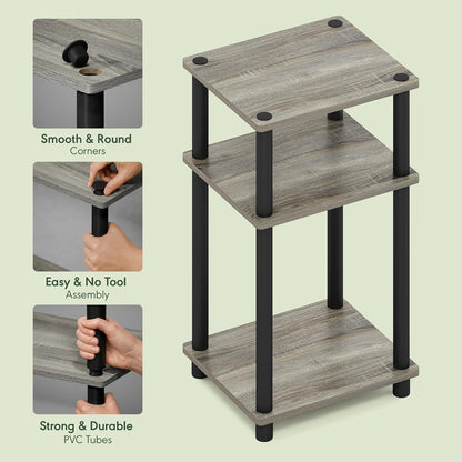 Furinno JUST Side Table, 3-Tier End Table, Open Shelves Night Stand, Bedside Table, Toolless Assembly, for Living Room, Bedroom, Bathroom, French Oak