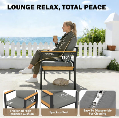 HOMREST Outdoor Couch Aluminum Patio Furniture Sofa, Loveseat and Ottoman, All-Weather Metal Outdoor Patio Furniture with Cushions, (Dark Grey) | Sofa