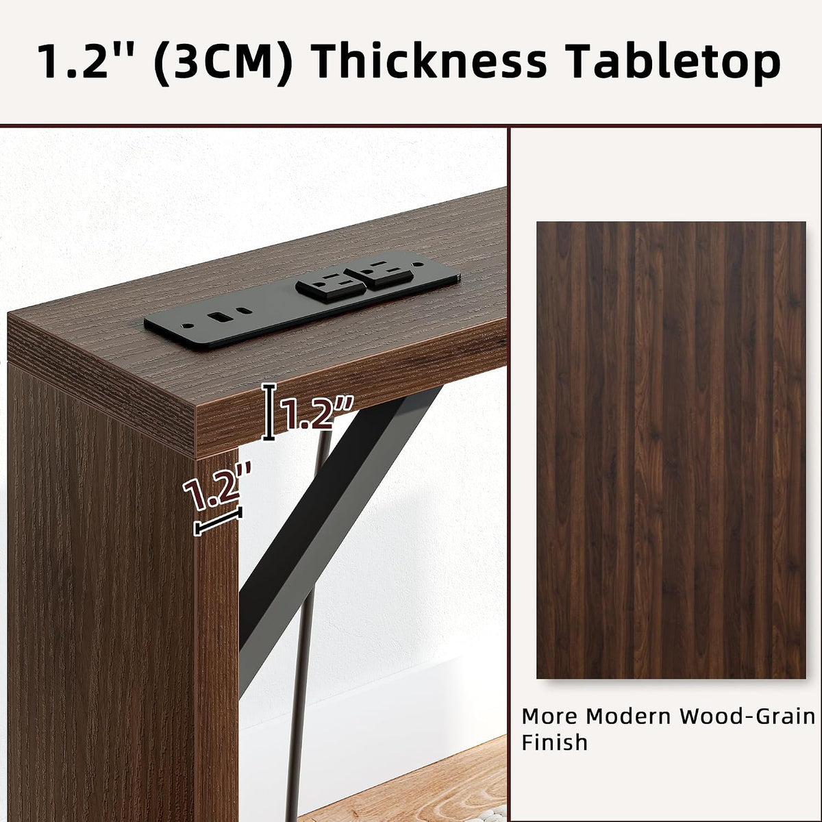 TIQLAB Sofa Table, 79 inch (1.2'' Thickness) Long Console Table Behind Couch, Narrow Entryway Table with Angled Metal Frame, Industrial Console Table, Black Walnut