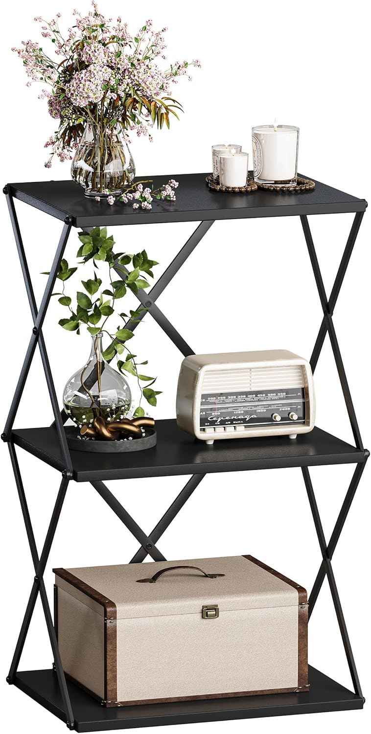 3-Tier End Table Small Side Table Tall Bedside Night Stand with Storage Sofa Side desks for Living Room Bedroom Office Bathroom Small Space Black ET-03BK