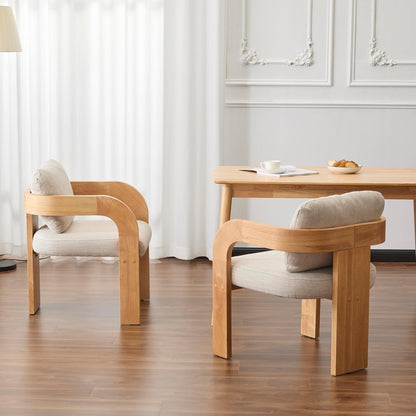 Christopher Knight Home Yorick Modern Dining Chair Set of 2 with Cushion, Solid Wood Dining Room Armchair Set, Curved Backrest Kitchen Side Chair, Living Room Comfy Extra Seat, Natural+Beige
