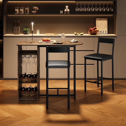 Retro Bar Table Set with 2 Chairs, Semi-Circle Kitchen Counter Dining Set | Wood-look tabletop, cozy seating, space-saving design for home bars, kitchens, apartments, and breakfast corners