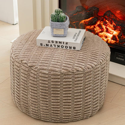 Asuprui Pouf Ottoman Round Foam Filled Foot Rest Stool Floor Pouf Footrest | 20x14 In,Light Coffee,All-One Foam Pouf, Ottoman Coffee Table,Couch Foot Rest ,Remov. Cover for Living Room Entryway Bedroom