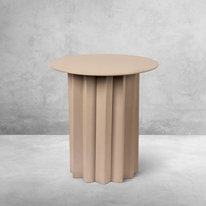 Creative Co-Op Pleated Metal Side Table, Beige