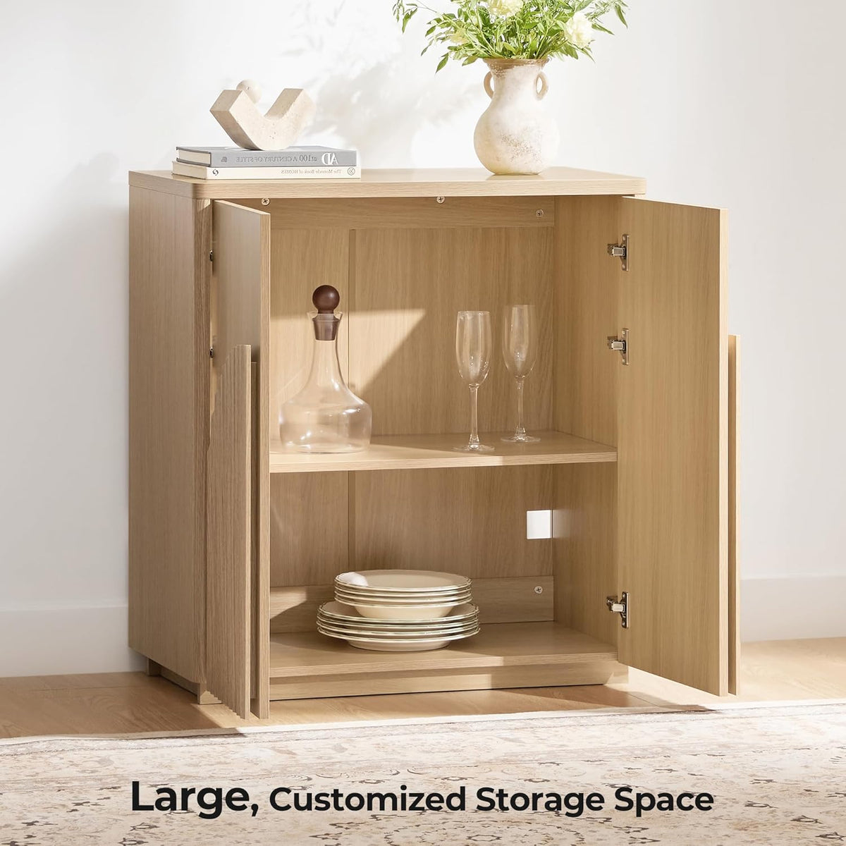 CHITA Sideboard Buffet Cabinet with Storage, Small Storage Cabinet with Doors and Shelves for Living Room Accent, Bar, Kitchen, Oak