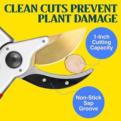 Haus & Garten ClassicPRO 8.5" Premium Titanium Bypass Pruners - Use as Garden Shears Pruning Shears for Gardening, Hand Pruners, Handheld Garden Clippers, Scissor Clipper Tool